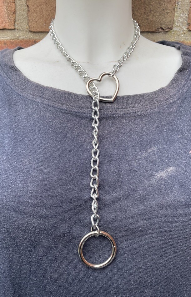 Slip Chain Choker Necklace with Heart, Cat or O-ring Slip Chain Choker Necklace with Heart, Cat or O-ring