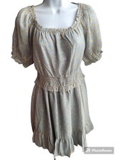 Lulu's Touch of Glam Dusty Blue Dotted Off-the-Shoulder Mini Dress Size M