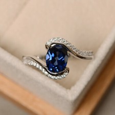 2Ct Blue Sapphire Oval Cut Cubic Zirconia Wedding Engagement Ring in 925 Silver