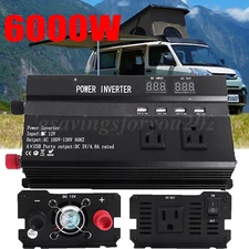 6000W Car Power Inverter DC 12/24V To 110V AC Pure Sine Wave Solar Converter LCD