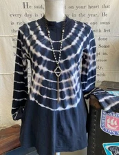 LOGO Lori Goldstein Black Hand Tie-Dye Cotton Slub Mock Neck Top New