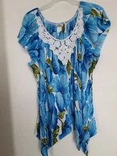 Creative Design Works, Inc Tunic Top Short Sleeves & Crochet Detail, Sz XL