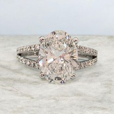 3.62 Carat E VS1 Oval Diamond Engagement Ring IGI Certified Lab Grown 14k White