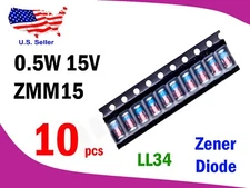 0.5W 15.0V ZMM15V (10 pcs) SOD-80 LL34 SMD Zener Diode - Free & Fast shipping