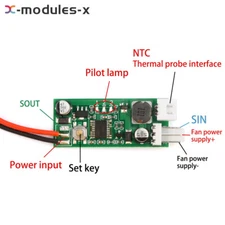 DC 12V Fan Temperature Control Speed Controller Module 2-Wire With Probe Cable