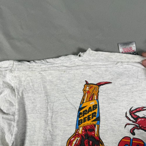 Oneita Power T-Shirt Mens Large Gray Crab Beer Bay Water Maryland Crack One Open - Picture 10 of 14