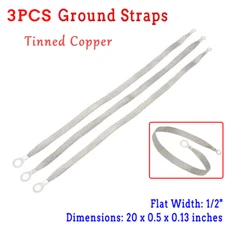 3Pcs Engines 20" x 1/2" Braided Ground Straps 1/2" to 1/4" Ring Terminal Replace