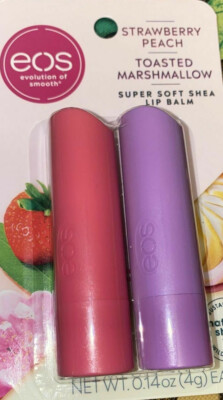 EOS, Super Soft Shea Lip Balm, Strawberry Peach & Toasted Marshmallow, 2 Pack, 