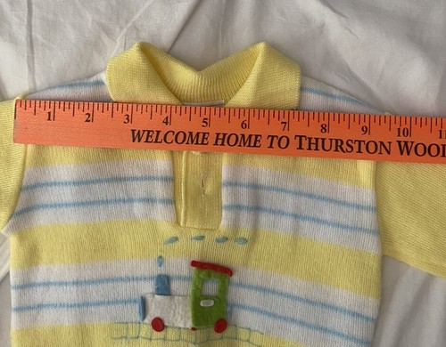 Vintage Baby Boy Cute Set Top & Bottom By Novelty Knits Yellow Train 9 M - Picture 10 of 14