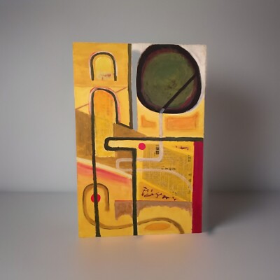 ABSTRACT PAINTING COLLAGE MODERNIST EXPRESSIONISM Dr Gross JEWISH ARTIST LISTED