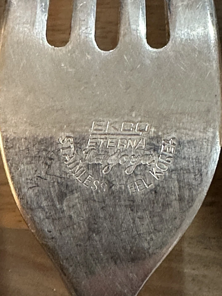 Juego de 7 piezas de cubiertos Ekco Eterna La Joya danés mango de madera inoxidable Japón MCM. Foto 4 de 4