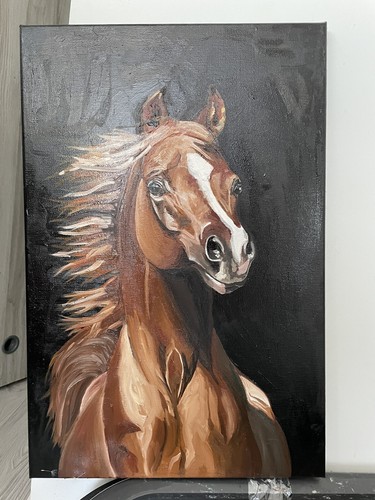 COA Original oil art painting canvas arabian horse portrait 16”x24" vintage - Picture 6 of 7
