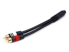 6in Premium 3.5mm Stereo Female to 2x RCA Male Cable, 22AWG Gold Plated, Black