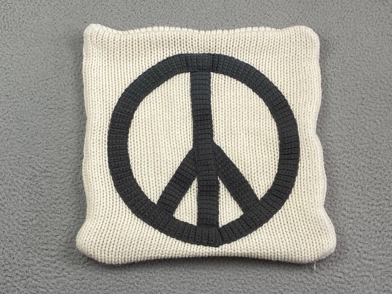 Pottery Barn Pillow Cover Case Gray Cream Peace Sign Zip Closure Lined 18x18