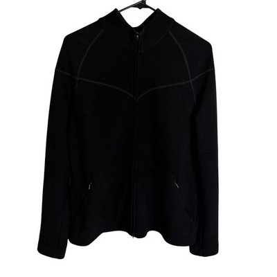 IBEX Wool Jacket Womens Large Black Full Zip Outdoors HIking Wool Embroidered