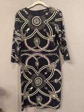 J. McLaughlin Catalina Cloth Chain Print Shift Dress Black Gold Purple Womens M