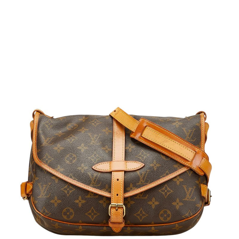 Louis Vuitton Saumur MM Monogram Crossbody Bag Brown PVC Leather 11.8x9.4