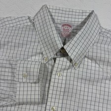 Brooks Brothers Madison Mens Button Down Shirt 17-35 Non-Iron White Blue EUC
