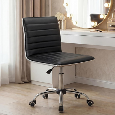 Furmax Vanity Office Chair - Armless Leather Makeup Desk Chair Swivel Black