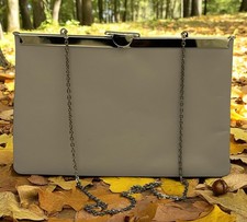 Vintage Etra Womens Taupe Purse Clutch Shoulder Chain Leather Evening Bag
