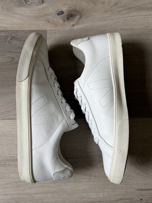Veja Esplar Leather Logo Sneakers White Size 7 Women s Lightly Worn EUC