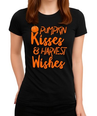 Pumpkin Kisses & Harvest Wishes   Herbst Halloween Kürbis Spruch Design Damen T-