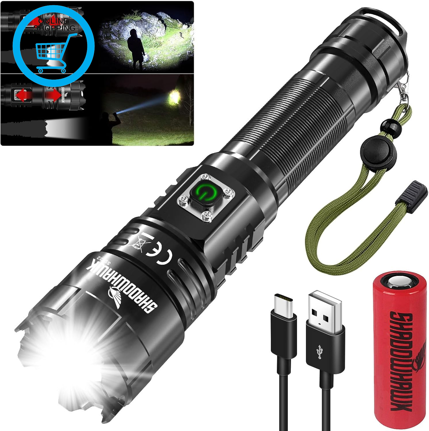 Torches LED Super Bright, 500000 Lumens Rechargeable LED Torch, USB Flashlight,