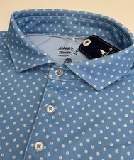 NWT Johnnie-O PLUMERIA Dotted Print Golf Polo Shirt Palisades Blue MEDIUM 110