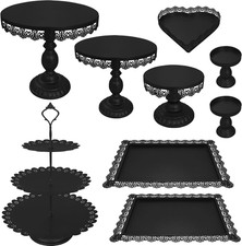 9 Pc Metal Cake Stand Set 3 Tier Cupcake Dessert Display Tower Trays Black