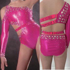 Glamour solo dance costume hot pink sassy embellished bling LA-Large adult