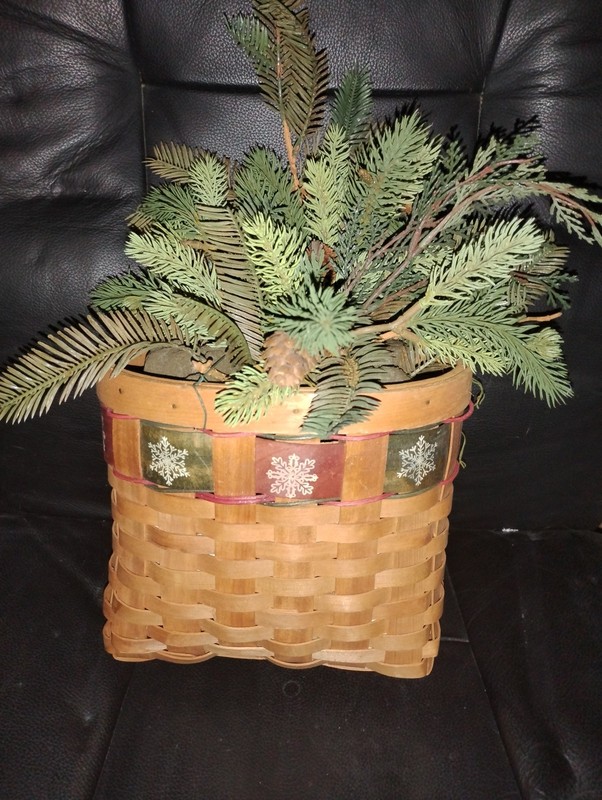 Woven Hanging Basket Christmas Decor w/ Faux Pine Trimmings Inside * Vintage!