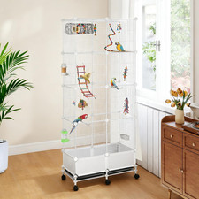 69" H Large Bird Flight Cage with Bottom Splash Guard,White Extra-Narrow Bar Spa
