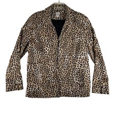 Chico's Blazer Jacket Womens Size 2 Brown Leopard Animal Print Lined Hook Front