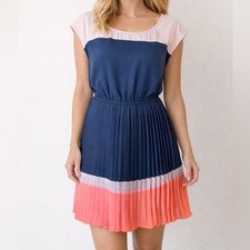 American Eagle Outfitters Navy Coral and Lilac Midi Dress. Small Colorblock Chic