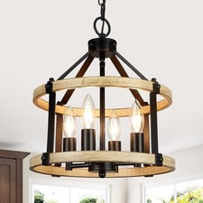 12.5" Farmhouse Chandelier Light Fixtures 4 Light Rustic Drum Chandeliers Black