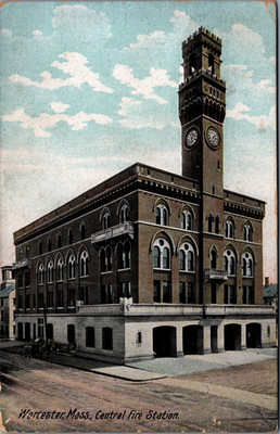 postcard vintage fire dept postcard fire worcester central fire station MA