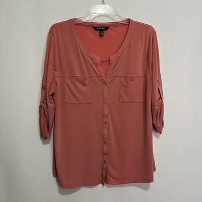 Ellen Fisher Women s Size L  Coral 3/4 Sleeve Button Up Top