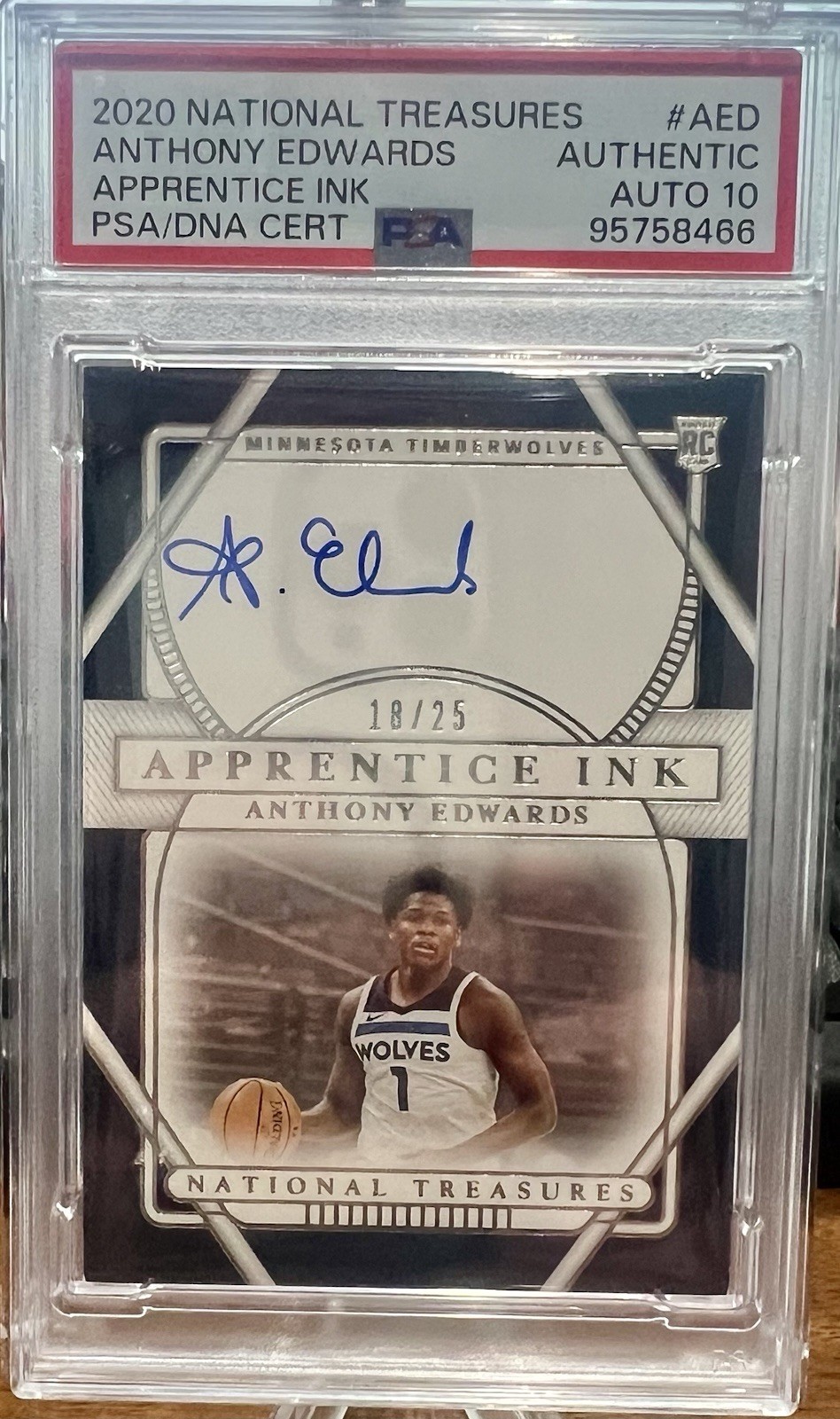 2020-21 National Treasures Anthony Edwards Apprentice Ink RC /25