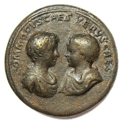 Commodus and Annius Verus AE Medallion 166-169 AD - VF Details - Rare Huge Coin!