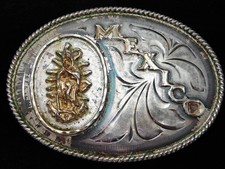 QJ03123 VINTAGE 1970s MEXICO COMMEMORATIVE SILVERTONE BELT BUCKLE