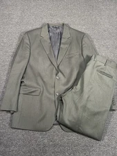 Jos A Bank Suit Men’s 44L Pants 38x31 Green 100% Wool Pleated Cuffed Office