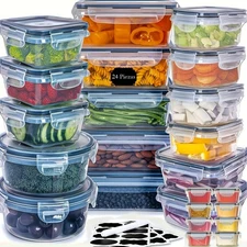 Leak-Proof Plastic Locking Lids Food Storage Containers 24-Piece Set Food Boxes