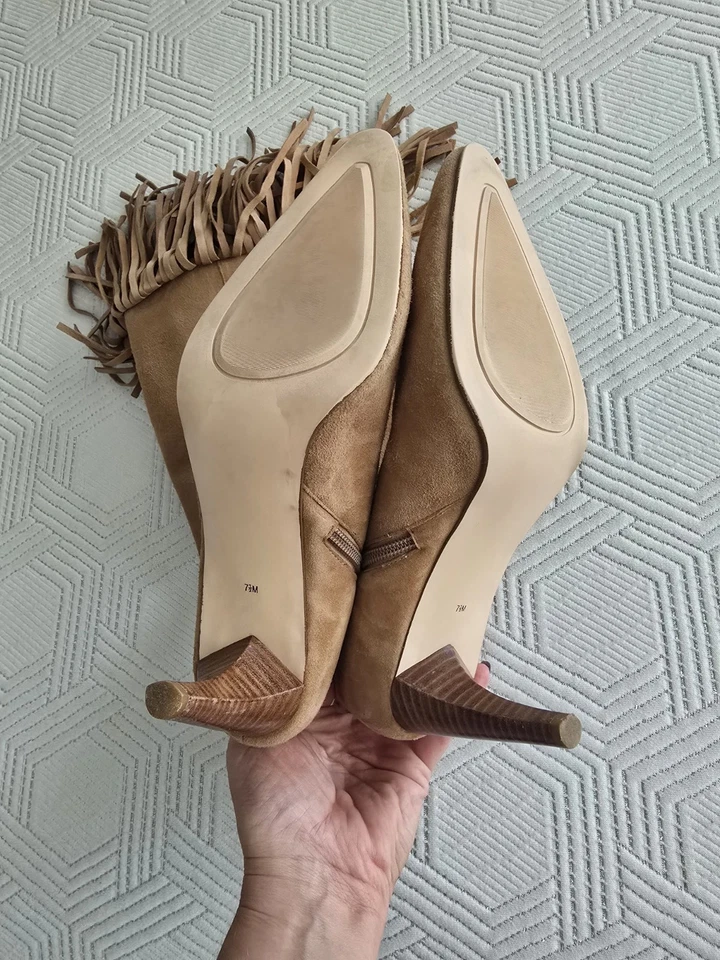 Amanda Smith Zapatos Botas Flecos Altos Tacones Altos Gamuza Camel Talla 7.5 Para Mujer Nuevos Foto 4 de 4