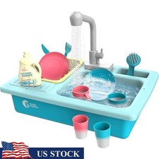 Color Changing Kitchen Sink Playset Kids Toy Accessories Role Play Fun New