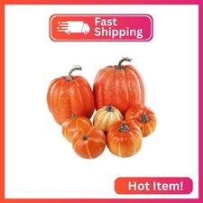 Winlyn 7 Pcs Assorted Artificial Orange Pumpkins Harvest Decorative Foam Pumpkin