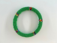 Ethnic Glass Seed Bead Bracelet in Green with Multicolor