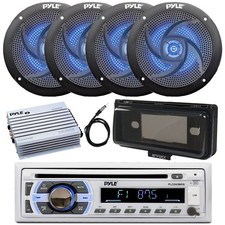 Pyle Bluetooth CD Radio, Amp, Antenna, 4x 4" Blue Flash LED Speaker,Cover Black 
