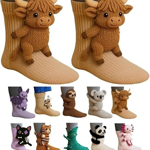 3D süße Tiere Socken Strickmuster Bodensocken Unisex lustig Weihnachtsgeschenk - Bild 26 von 34
