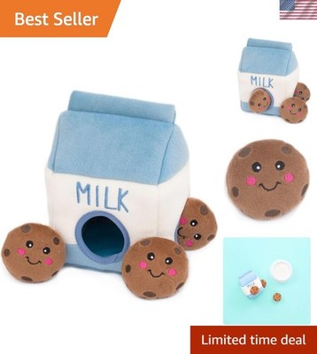 Machine-Washable Interactive Dog Toy - Milk & Cookies Plush Puzzle for Playtime