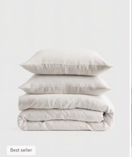 QUINCE EUROPEAN LINEN KING CAL KING DUVET COVER SET SAND MSRP 209.90
